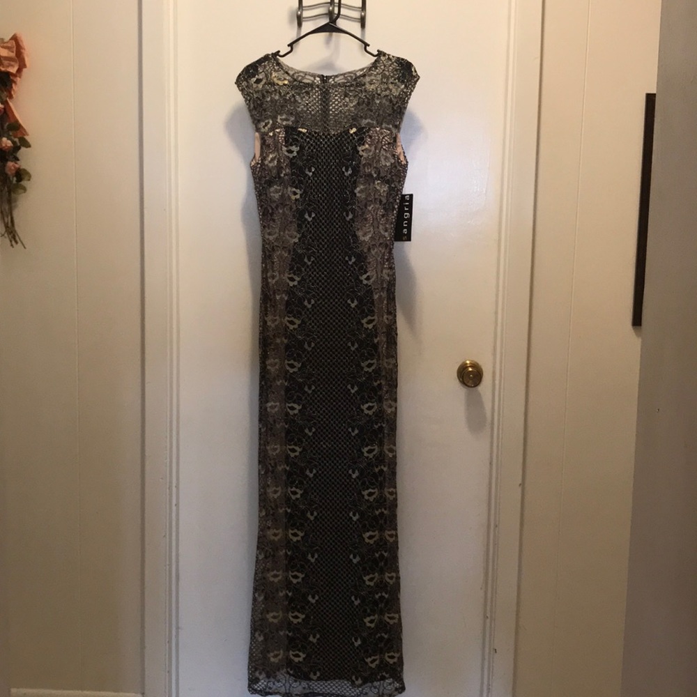 Beautiful Black and Gold, lace adorned, dress